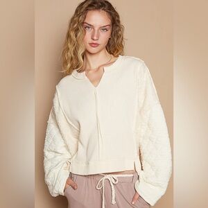 P O L Anthropologie Cream Textured Knit Sweater / size L
